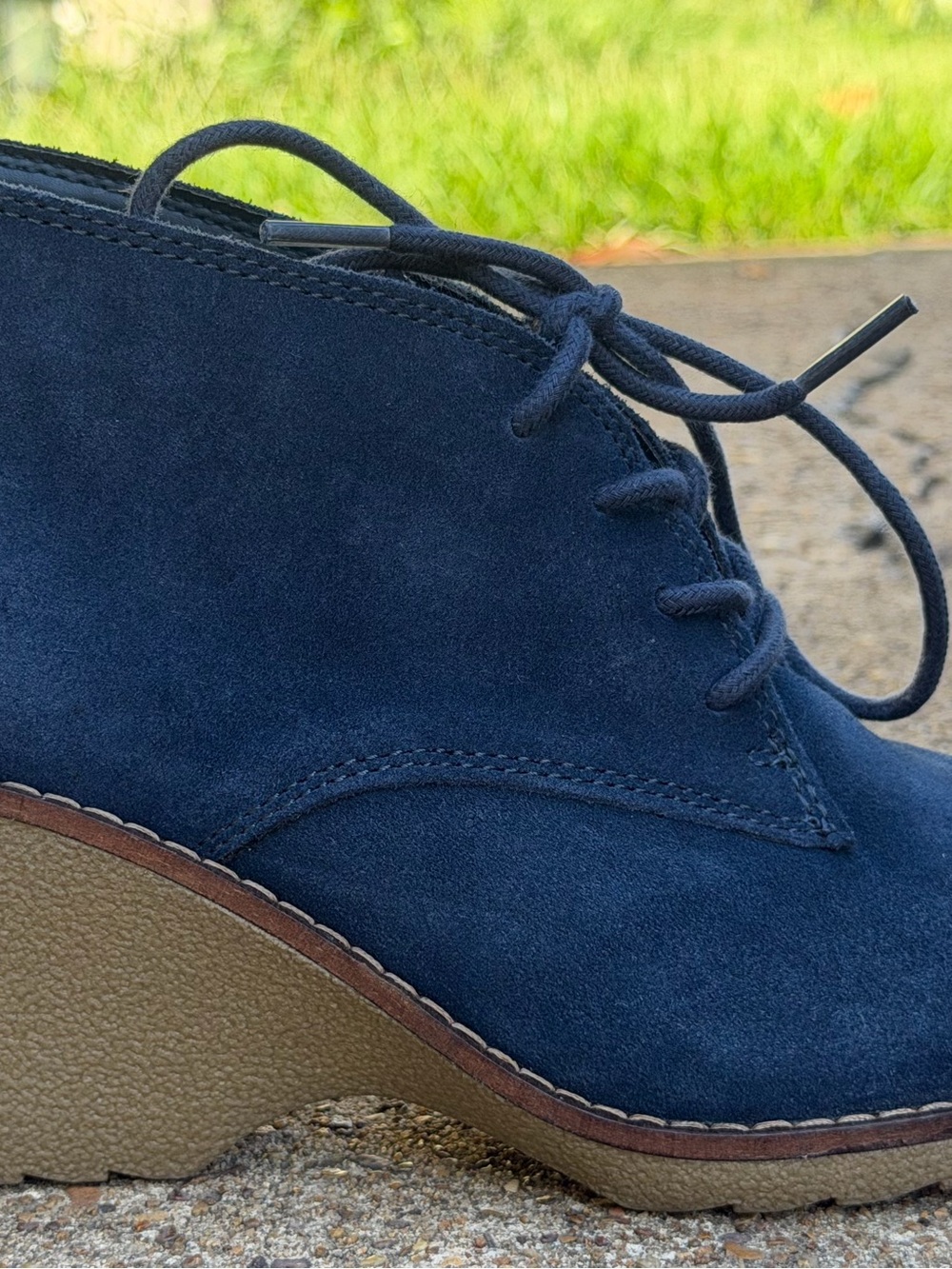 Sonoma Nadine Navy Blue Suede Lace Up Wedge Ankle Booties Size 8.5